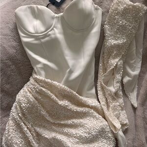 Chic Strapless Cream Dress with Sequin Detail
